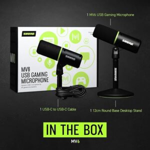 Shure MV6 Dynamic USB Gaming Microphone – Noise-Cancelling, Tap-to-Mute, Real-Time Monitoring – Desktop Stand