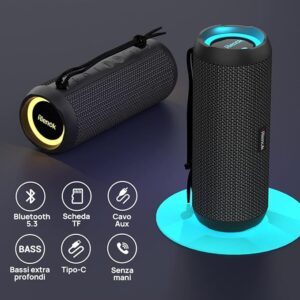 RIENOK Powerful Portable Bluetooth Speaker 30W IPX7 Waterproof Bluetooth Speaker, Powerful Bass, LED Light, AUX & Micro SD
