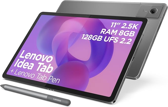 Lenovo Idea Tab 11″ 2.5K Tablet – Mediatek Dimensity 6300, 8GB RAM, 128GB Storage, Android 15, Tab Pen & Folio Case – Luna Grey
